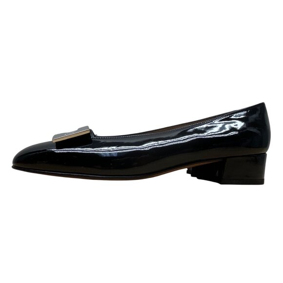 Salvatore Ferragamo Womens Black Patent Leather Silver Buckle Loafers Sz 5.5 B - Picture 3 of 9